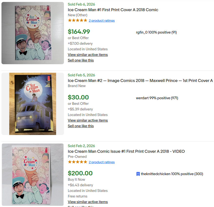 ice cream man #1 issues selling for 3 digits, close to 200 USD